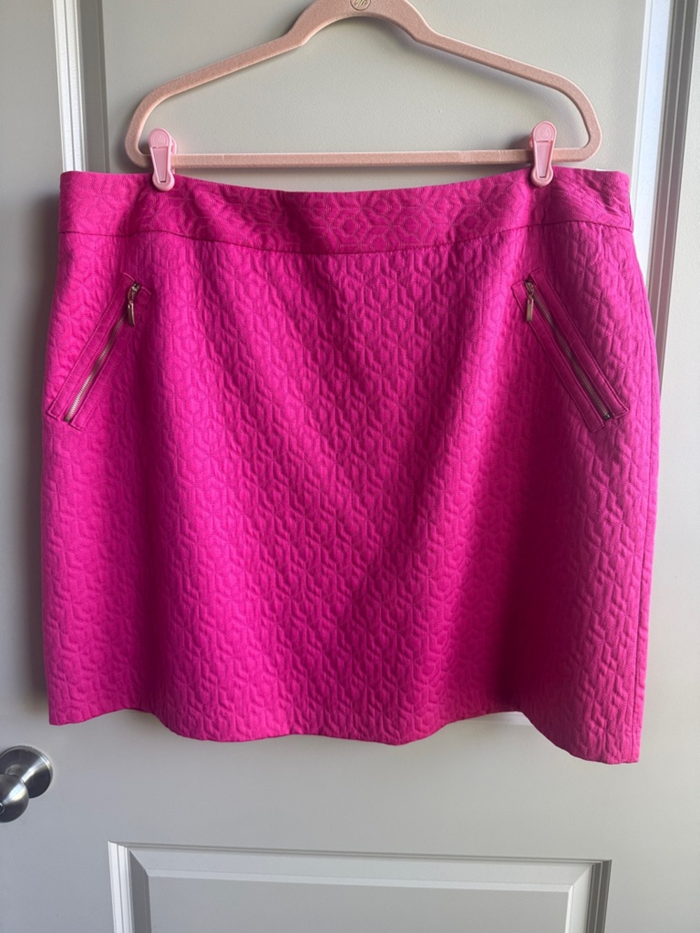 Womens Bright Pink Quilted Skirt with Zip Pockets